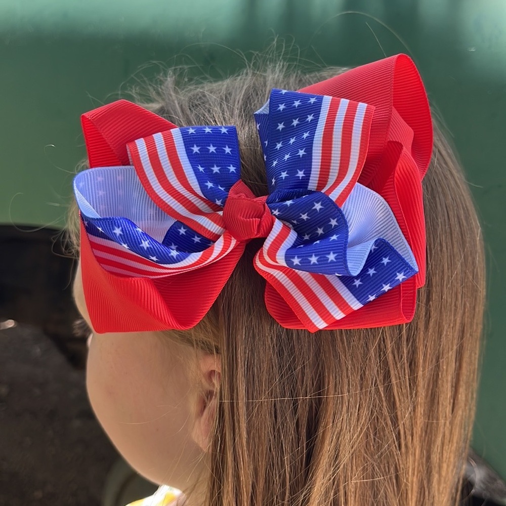 2 Handmade Red Patriotic Americana Hair Bows - Picture 6 of 12